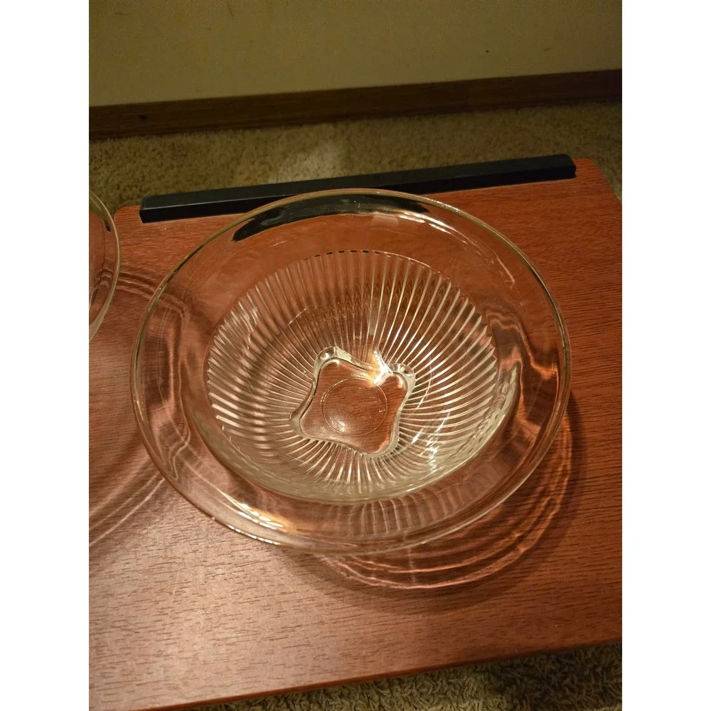 Vintage Clear Ribbed Glass Nesting Mixing Bowls Set of 2 Fluted Footed Round